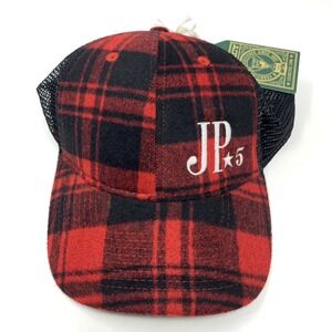 J.P. 5 Buffalo Plaid Red Black Mesh Snap Back Trucker Hat Cap Legacy Hats